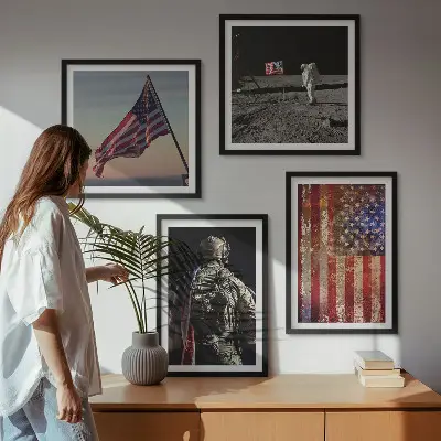 Polyptychon mit Rahmen amerikanische Symbole mit USA-Flagge