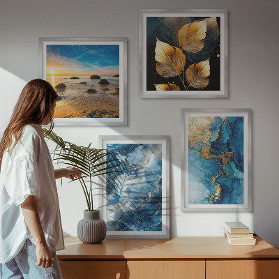 Polyptychon mit rahmen Bilder mit blau-goldenen Mustern