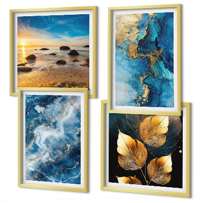 Polyptychon mit rahmen Bilder mit blau-goldenen Mustern
