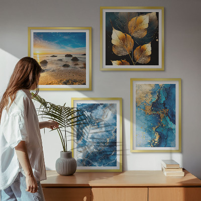 Polyptychon mit rahmen Bilder mit blau-goldenen Mustern