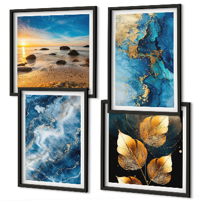 Polyptychon mit rahmen Bilder mit blau-goldenen Mustern