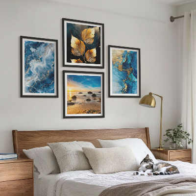 Polyptychon mit rahmen Bilder mit blau-goldenen Mustern