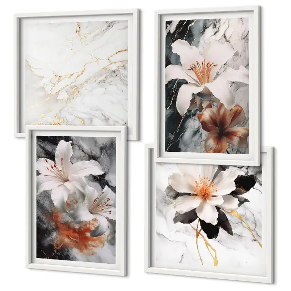 Wanddeko-Set in Blumen-Optik in Marmor-Weiß und Schwarz