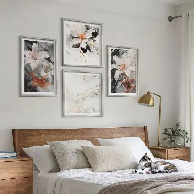 Wanddeko-Set in Blumen-Optik in Marmor-Weiß und Schwarz