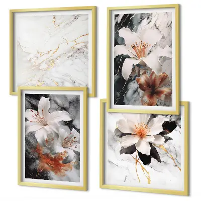 Wanddeko-Set in Blumen-Optik in Marmor-Weiß und Schwarz
