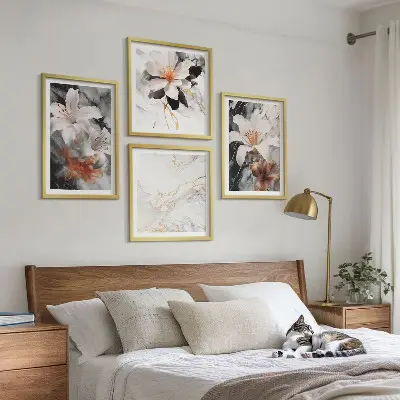 Wanddeko-Set in Blumen-Optik in Marmor-Weiß und Schwarz