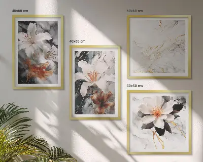 Wanddeko-Set in Blumen-Optik in Marmor-Weiß und Schwarz