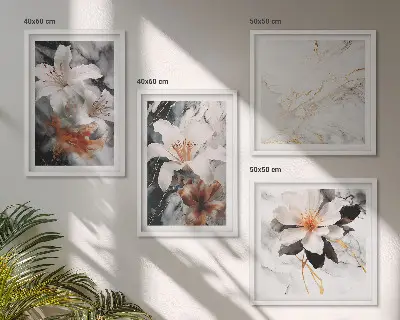 Wanddeko-Set in Blumen-Optik in Marmor-Weiß und Schwarz