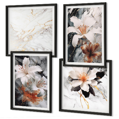 Wanddeko-set Blumen Marmor weiß schwarz