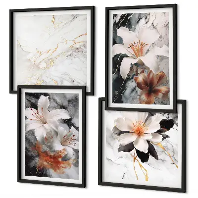 Wanddeko-Set in Blumen-Optik in Marmor-Weiß und Schwarz