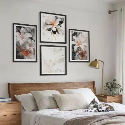 Wanddeko-Set in Blumen-Optik in Marmor-Weiß und Schwarz