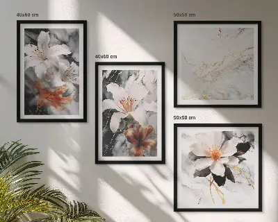 Wanddeko-Set in Blumen-Optik in Marmor-Weiß und Schwarz