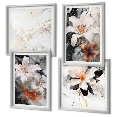 Wanddeko-Set in Blumen-Optik in Marmor-Weiß und Schwarz