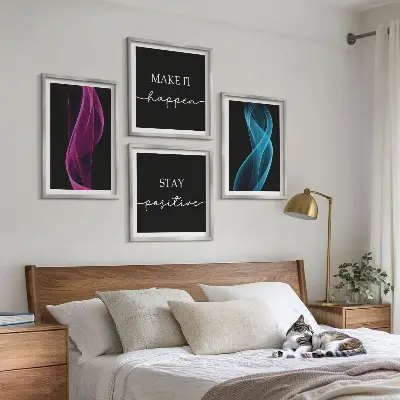 Neonlinienwellen im Hintergrund als Polyptychon mit Rahmen