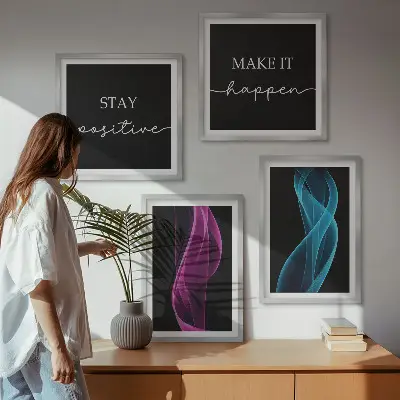 Neonlinienwellen im Hintergrund als Polyptychon mit Rahmen