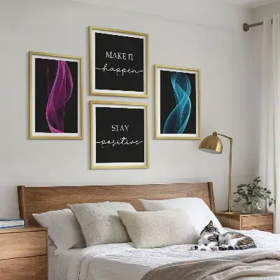 Neonlinienwellen im Hintergrund als Polyptychon mit Rahmen