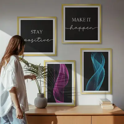 Neonlinienwellen im Hintergrund als Polyptychon mit Rahmen