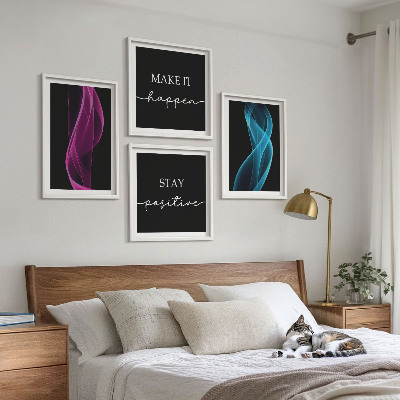 Polyptychon mit rahmen Neonlinienwellen im Hintergrund