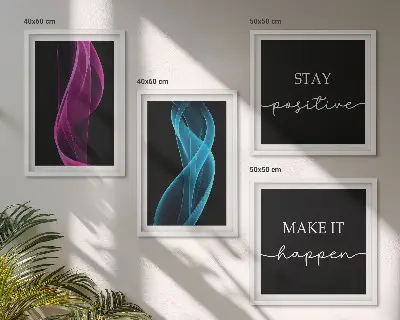 Neonlinienwellen im Hintergrund als Polyptychon mit Rahmen