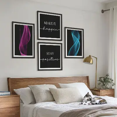 Neonlinienwellen im Hintergrund als Polyptychon mit Rahmen