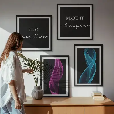 Neonlinienwellen im Hintergrund als Polyptychon mit Rahmen