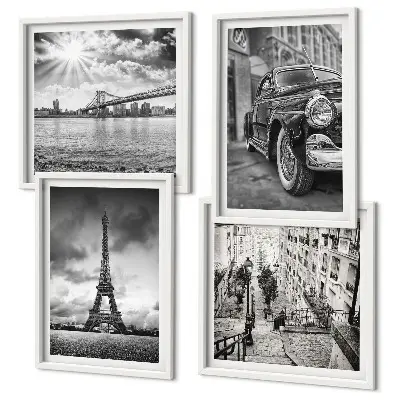 Wanddeko-Set mit Stadtansicht von Brücken, Eiffelturm und Autos