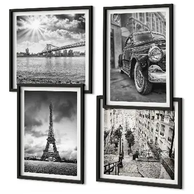 Wanddeko-Set mit Stadtansicht von Brücken, Eiffelturm und Autos