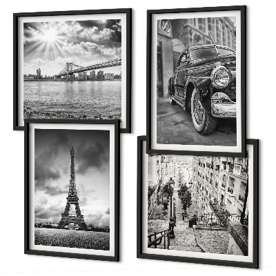 Wanddeko-set Stadtansichten, Brücken, Eiffelturm, Auto