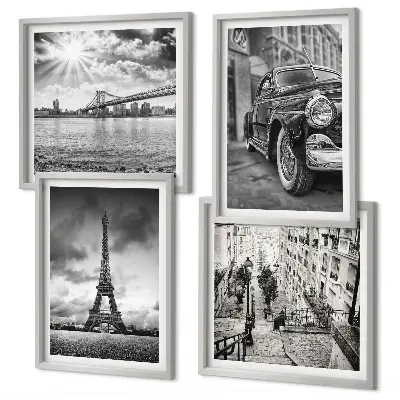 Wanddeko-Set mit Stadtansicht von Brücken, Eiffelturm und Autos
