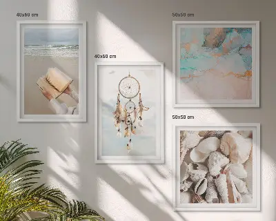 Polyptychon mit Rahmen Boho-Dekoobjekt in Buchform mit Muscheln