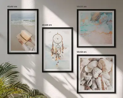 Polyptychon mit Rahmen Boho-Dekoobjekt in Buchform mit Muscheln