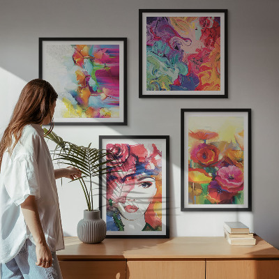 Wanddeko-set Porträt von Blumen in intensiven Farben