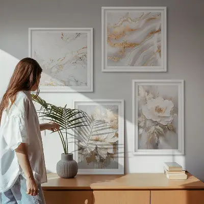 Abstrakte Blumen aus Marmor als Polyptychon mit Rahmen