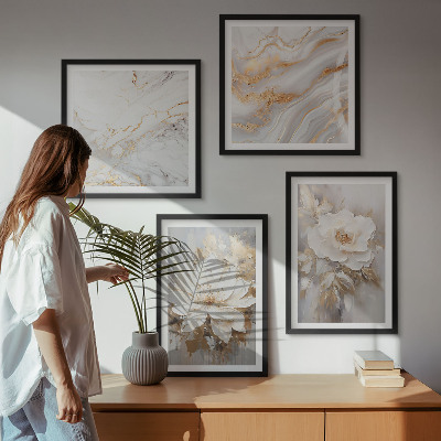 Polyptychon mit rahmen Abstrakte Blumen aus Marmor