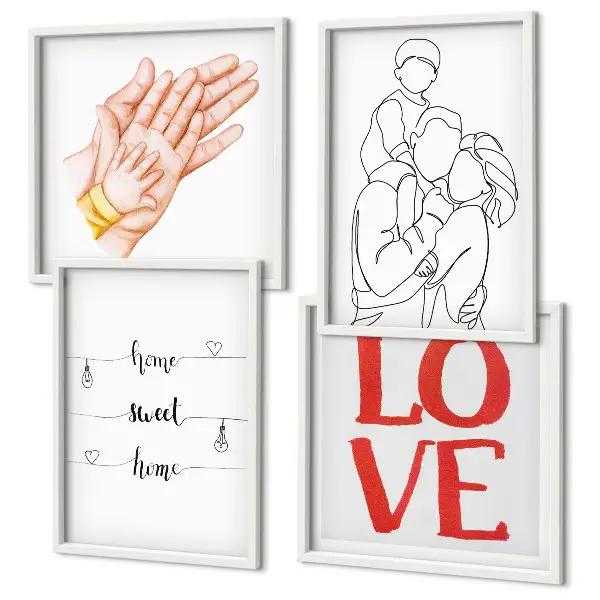Familienillustration als Hausschild mit passendem Rahmen als Polyptychon