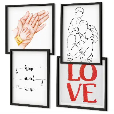 Familienillustration als Hausschild mit passendem Rahmen als Polyptychon