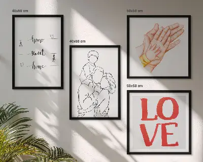 Familienillustration als Hausschild mit passendem Rahmen als Polyptychon