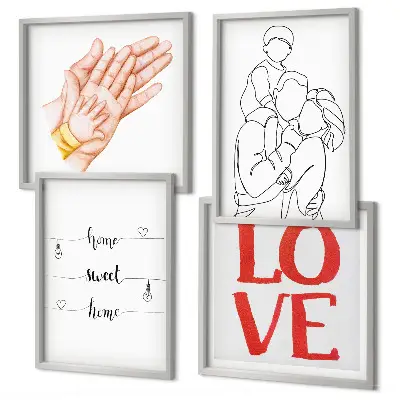 Familienillustration als Hausschild mit passendem Rahmen als Polyptychon