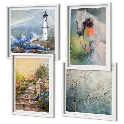 Wanddeko-set Leuchtturm, Landschaft, Mädchen, Pferd