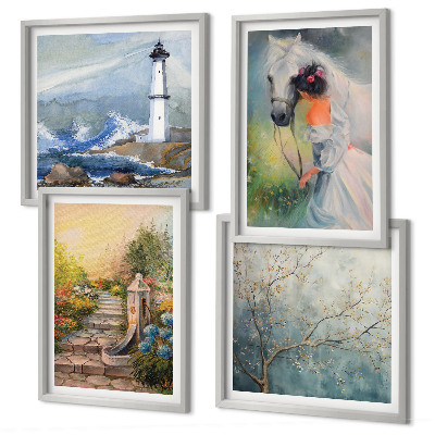 Wanddeko-set Leuchtturm, Landschaft, Mädchen, Pferd
