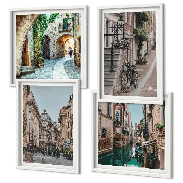 Venezianische Straßen und Wasserarchitektur als gerahmtes Polyptychon