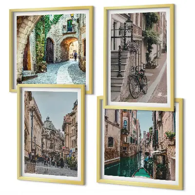 Venezianische Straßen und Wasserarchitektur als gerahmtes Polyptychon