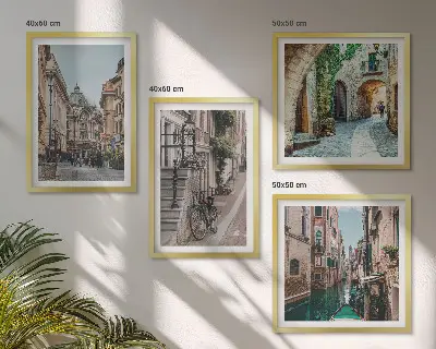 Venezianische Straßen und Wasserarchitektur als gerahmtes Polyptychon