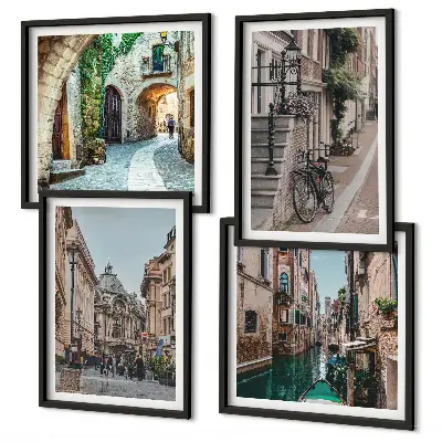 Venezianische Straßen und Wasserarchitektur als gerahmtes Polyptychon