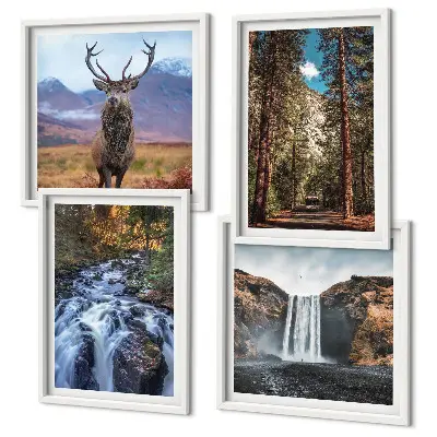 Polyptychon mit Rahmen Naturlandschaft mit Wasserfall Wald Bergen und Hirsch