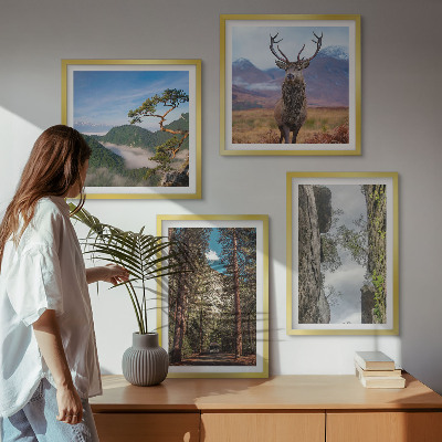 Wanddeko-set Straße Wald Berge Hirsch Natur