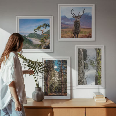 Wanddeko-set Straße Wald Berge Hirsch Natur