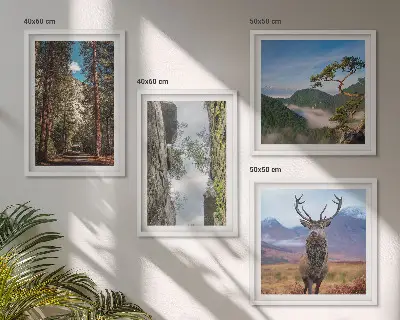 Wanddeko-Set mit Motiv Straße, Wald, Berge und Hirsch