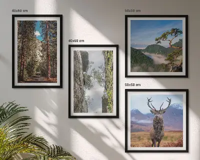 Wanddeko-Set mit Motiv Straße, Wald, Berge und Hirsch