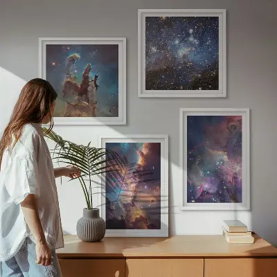 Kosmische Sternenlandschaften als gerahmtes Polyptychon